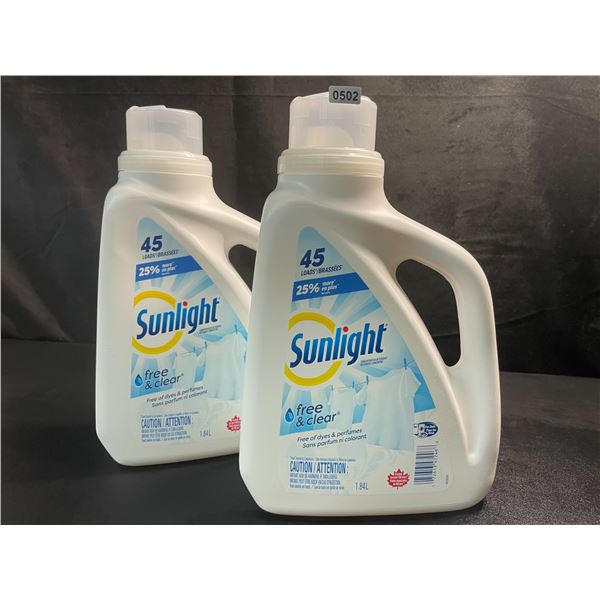 2 Bottles of Sunlight Free+Clear Concentrated Liquid Laundry Detergent - 1.84L Each - New