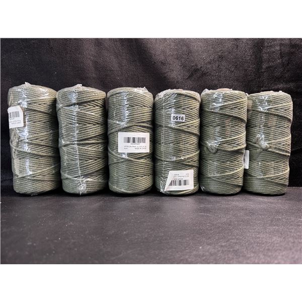 6 Spools/Rolls of Olive Green Coloured Macrame Yarn/Rope - New