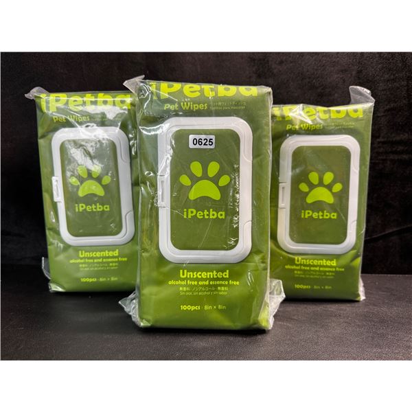 3 Packs of iPetba 100PCS Unscented Alcohol Free Pet Wipes - New