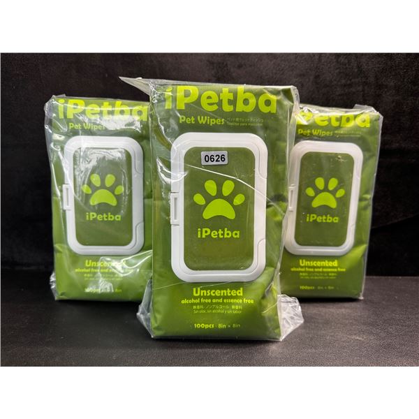 3 Packs of iPetba 100PCS Unscented Alcohol Free Pet Wipes - New