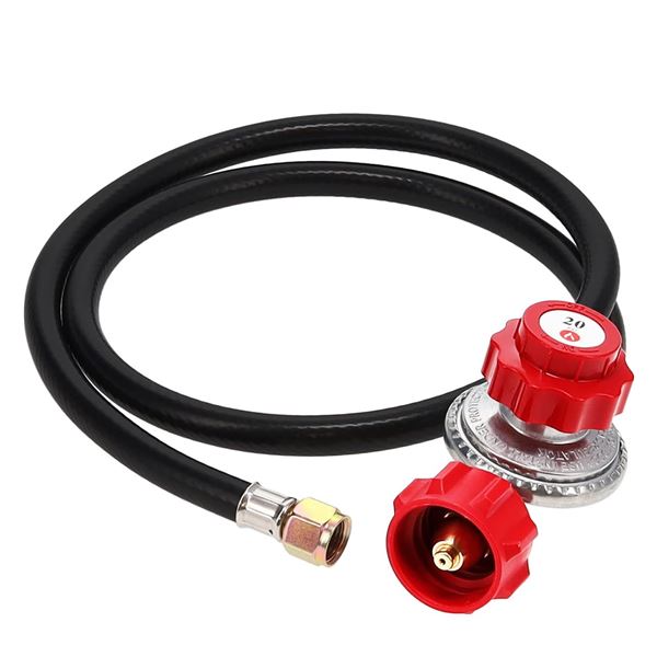 GasOne 2019-Red 4FT High Pressure Adjustable Propane Regulator 0-20PSI - New