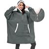 Image 2 : 1 Fantaslook Oversized Wearable Hoodie Blanket- Quarter-Zip; Sherpa - Grey - New (Vacuum Sealed)