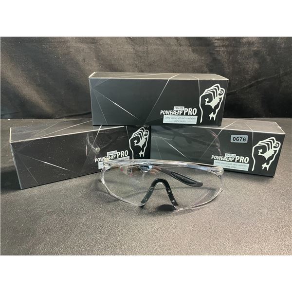 3 Pairs of Powerlap Pro Safety Glasses with Extra Wide Lens - Curve Series - New