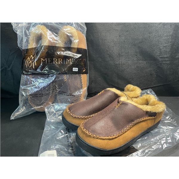 2 Pairs of Merrimac Men's Micro Suede Moccasin Slippers w/ Gripped Bottom - Size 8 - Brand New