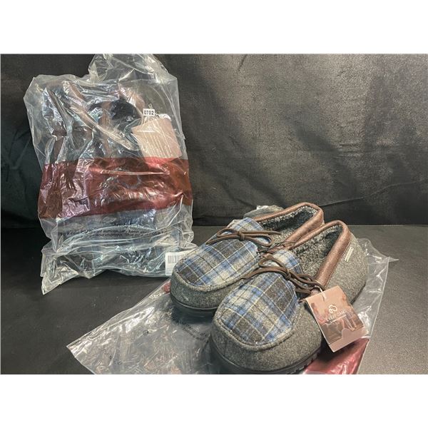 2 Pairs of Everfoams Men's Plain Tweed Moccasin Slippers w/ Grip Bottoms - Size 9 & 10 - Brand New