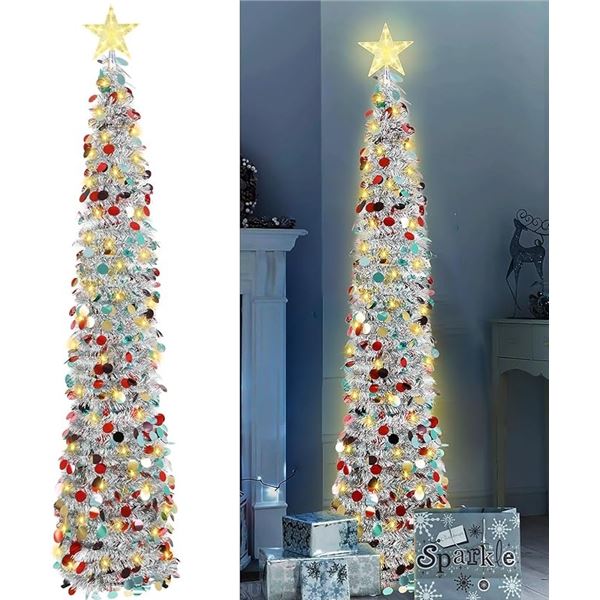 1 Pop-Up Christmas Tree - 5FT Collapsible/Easy-Store Artificial Tinsel Xmas Tree for Decor - New!