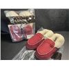 Image 1 : 2 Pairs of Ladies Faux Suede Moccasin Memory Foam Slippers - Burgundy - Size S (5-6) - New