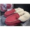 Image 2 : 2 Pairs of Ladies Faux Suede Moccasin Memory Foam Slippers - Burgundy - Size S (5-6) - New