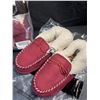 Image 3 : 2 Pairs of Ladies Faux Suede Moccasin Memory Foam Slippers - Burgundy - Size S (5-6) - New