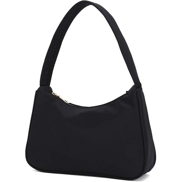 3 Small Nylon Shoulder Bags/Purses with Zipper Closure for Women - Black - New