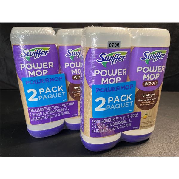 2 Double-Packs of Swiffer Power Mop Wood Floor Cleaners - Lemon - 750ml Each - New Sealed!