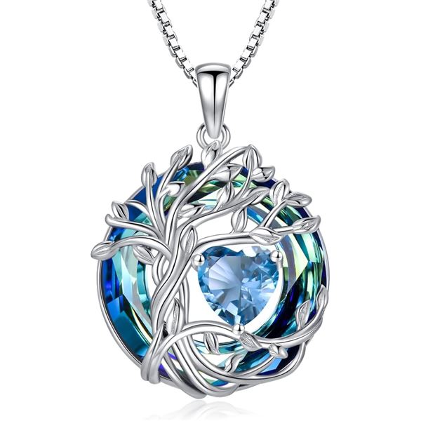 1 Tree of Life Necklace for Women - 925 Sterling Silver w/ Crystal Birthstone Pendant - Brand New!