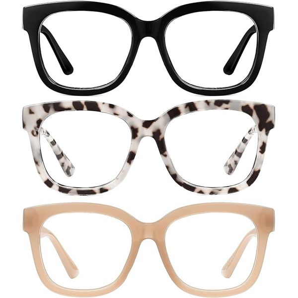 2 Boxes of JM Oversized Blue-Light Blocking Square Reading Glasses - (3 Each/6 Total) - New!