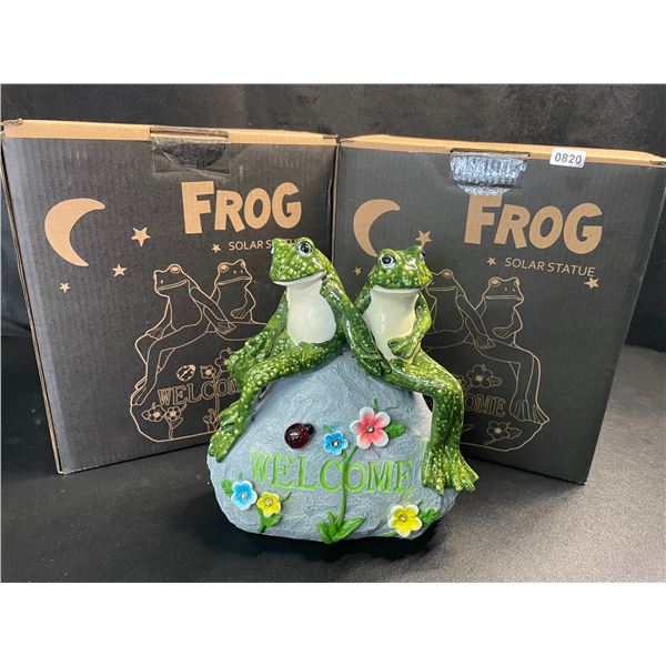2 "Welcome" Frog Solar Statue Lawn/Garden Ornaments - Brand New
