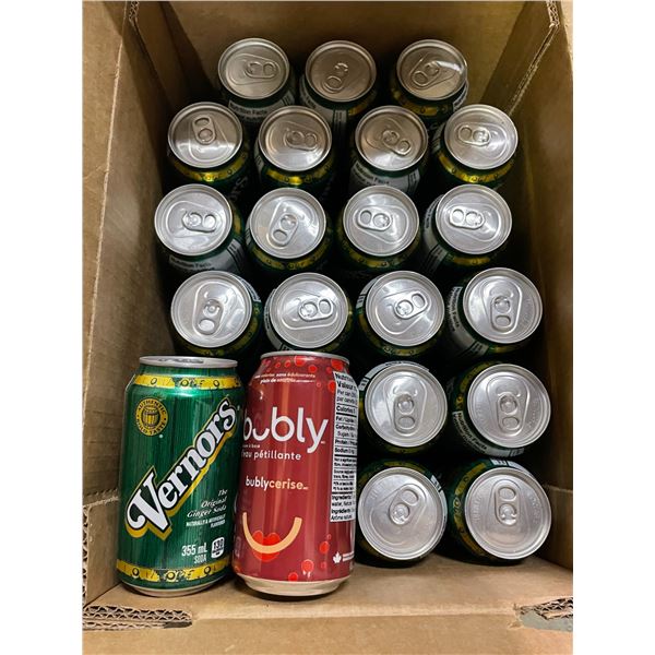 46 Cans of Assorted Sodas - (22x Cherry Bubly, 23x Vernors Ginger Ale + 1 Ginger Drink) - 355ml