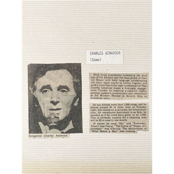 Songwriter Charles Aznavour newspaper cut