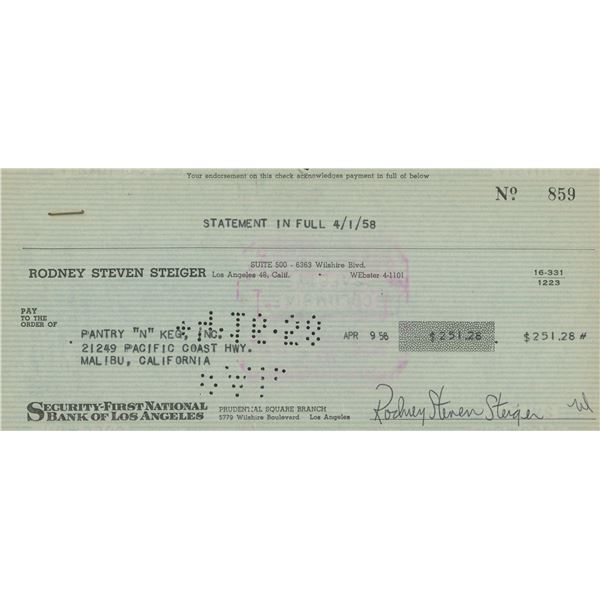 Rod Steiger signed check
