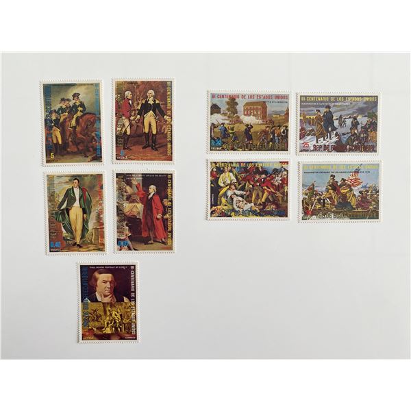 Set of 9 US Bicentennial 1975 stamps