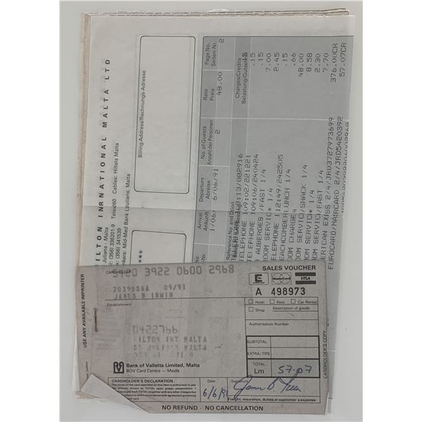 Astronaut Jim Irwin signed receipt