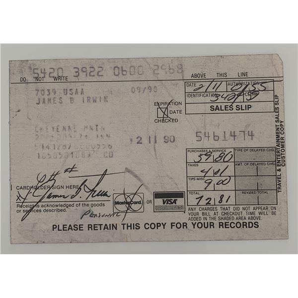 Astronaut James Irwin signed receipt