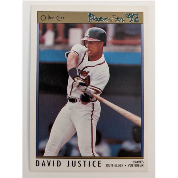 David Justice Braves Premier '92 O-Pee-Chee Baseball Card