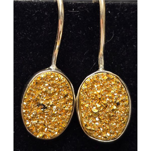 SILVER GOLDEN DRUZY 10.15CT 4.35G EARRINGS