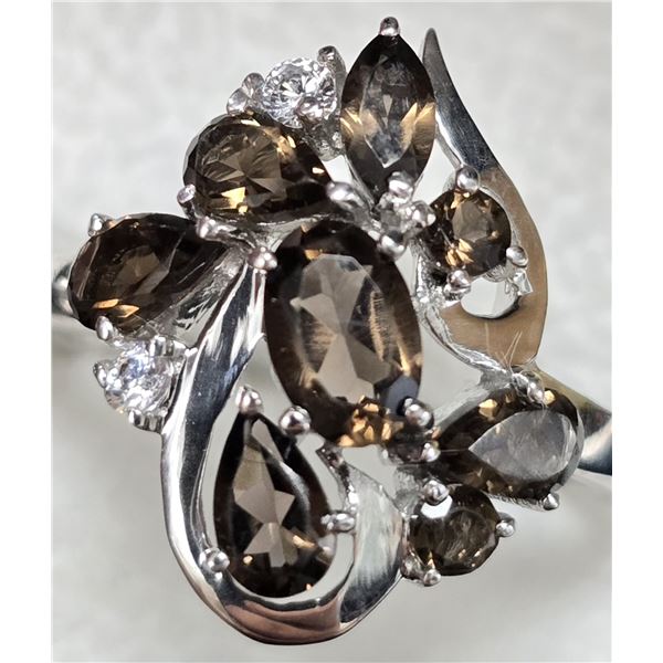 SILVER SMOKEY QUARTZ 2.1CT 2.45G RING (~SIZE 7)