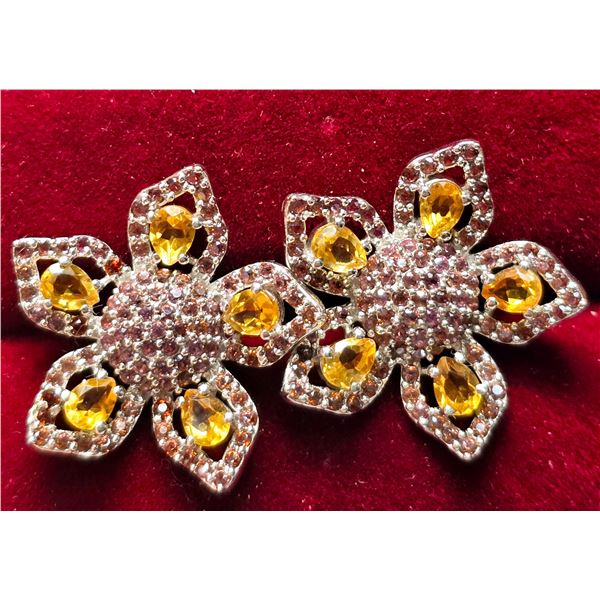 SILVER CITRINE AND GARNET 4.5CT 5.75G EARRINGS
