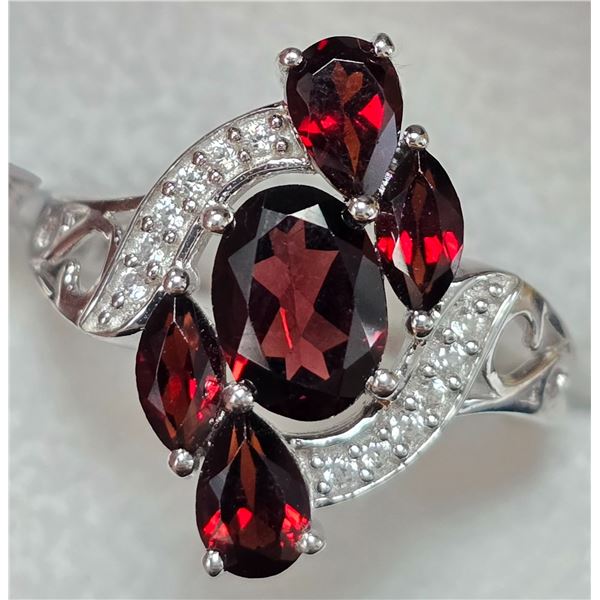 SILVER GARNET CZ 3.5CT RING (~SIZE 9)