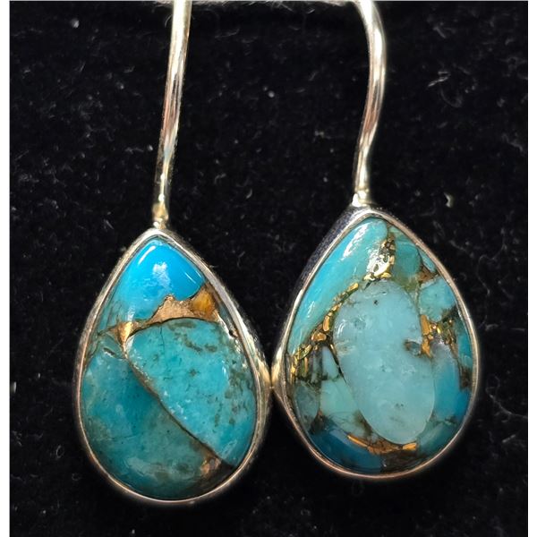 SILVER TURQUOISE 8.95CT 3.75G EARRINGS