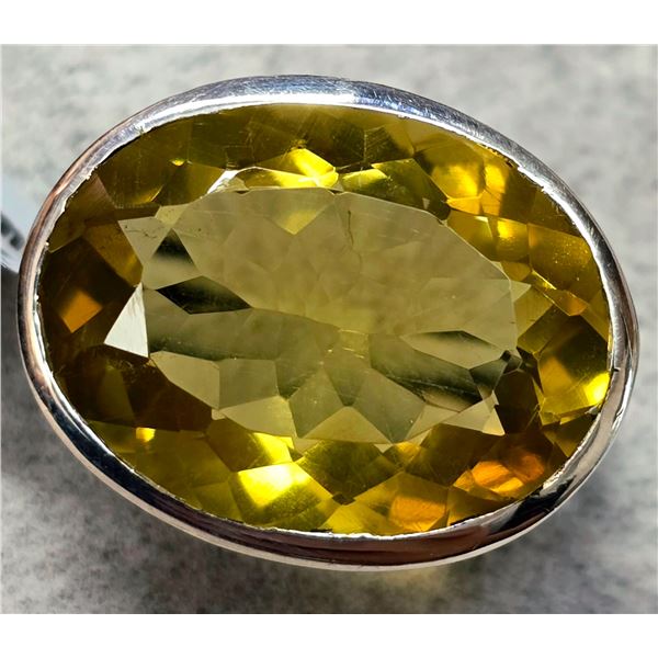 SILVER 8.9G LEMON QUARTZ 10.4CT RING