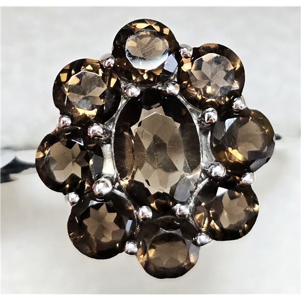 SILVER SMOKEY QUARTZ 3.25CT 2.6G RING (~SIZE 7)
