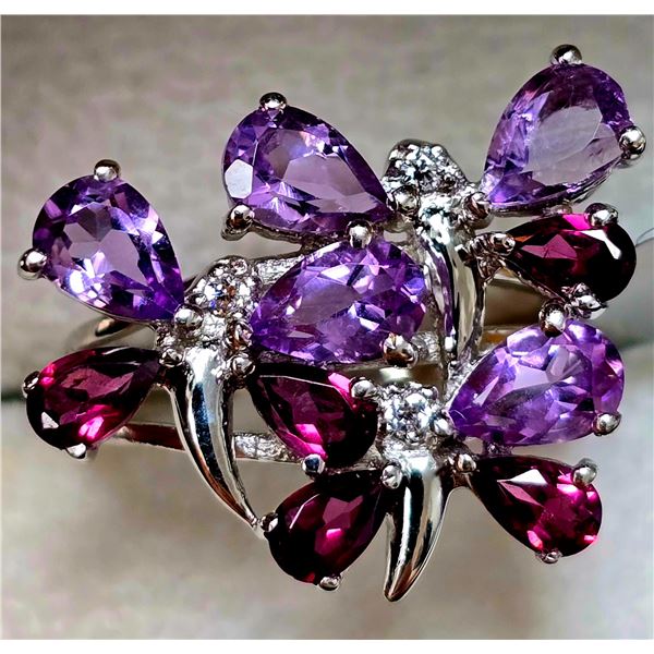 SILVER MULTI COLOR GEM 2.65CT 4.3G RING (~SIZE 7)