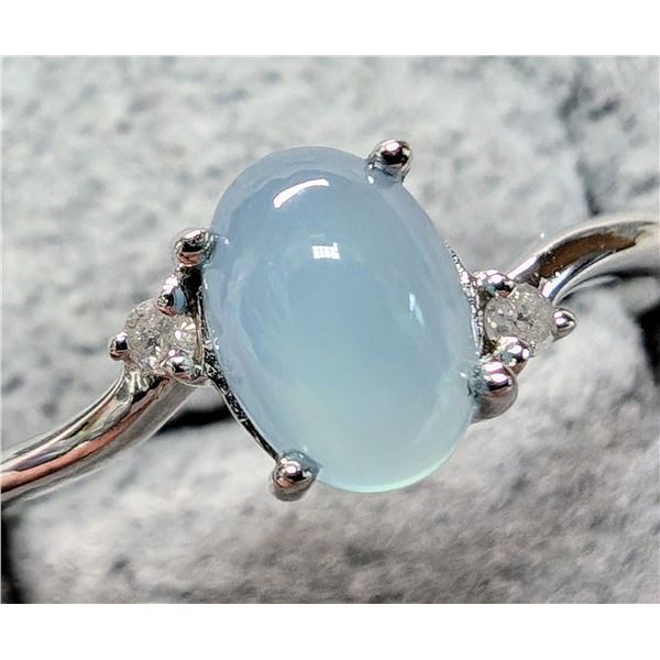 SILVER CHALCEDONY AND DIAMOND 0.02CT RING