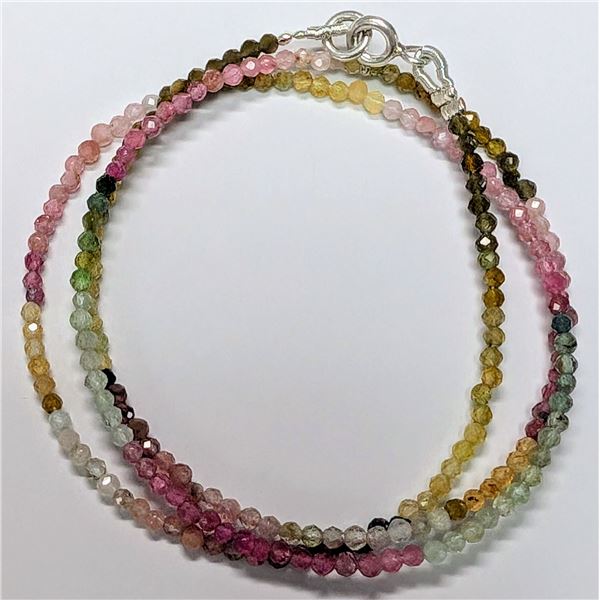 SILVER NATURAL RAINBOW TOURMALINE 12CT 16" NECKLACE