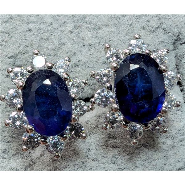 SILVER BLUE SAPPHIRE & CZ EARRINGS