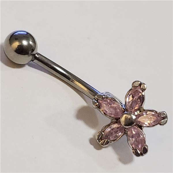 SILVER CUBIC ZIRCONIA BELLY BUTTON