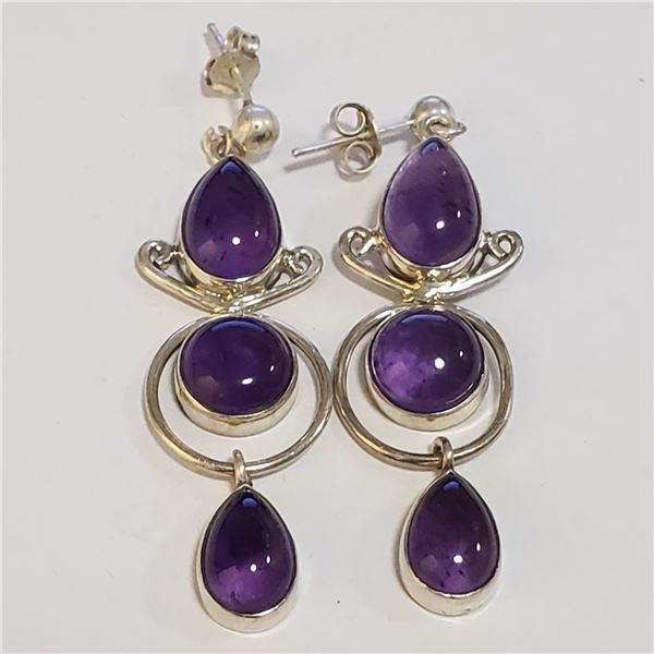 SILVER AMETHYST EARRINGS(~WEIGHT 8.75G)