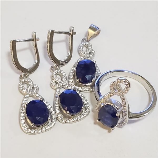 SILVER RHODIUM PLATED SAPPHIRE(6CT) SET