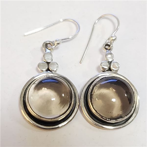 SILVER SMOKEY QUARTZ EARRINGS (~WEIGHT 8.66G)