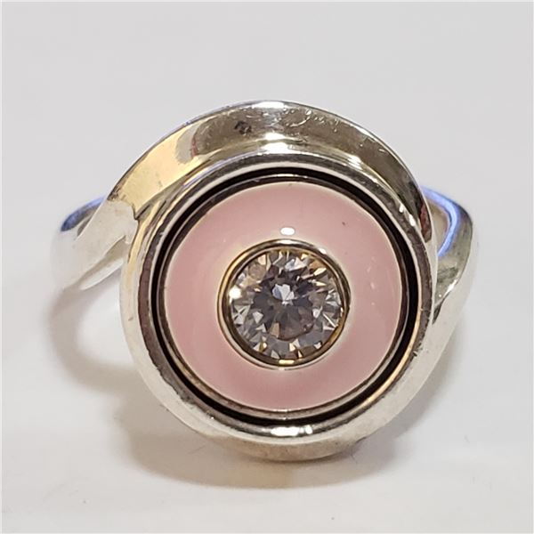 SILVER CUBIC ZIRCONIA RING (~SIZE 8)(WEIGHT 8.51G)