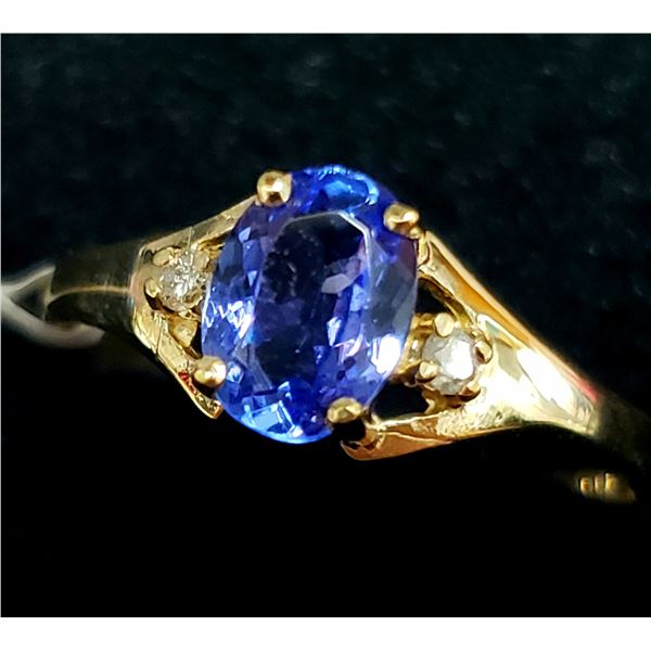 10K YELLOW GOLD TANZANITE(0.6CT)DIAMOND(.03CT)RING