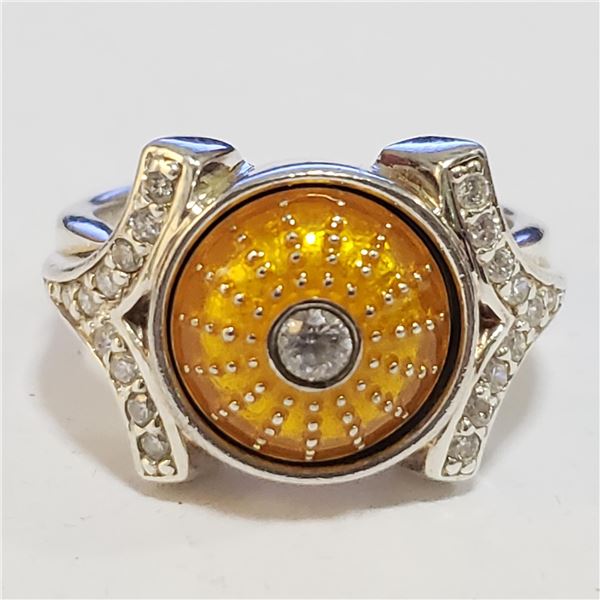 SILVER CUBIC ZIRCONIA RING (SIZE 9)(WEIGHT 12.27G)