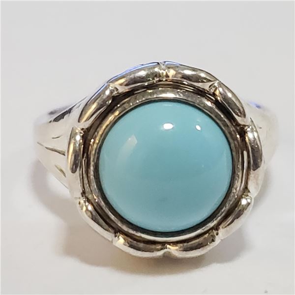 SILVER TURQUOISE RING (~SIZE 7)(~WEIGHT 9.38G)