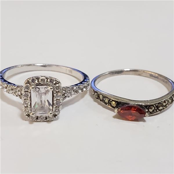 SILVER LOT OF2 GARNET MARCASITE RING(WEIGHT 4.05G)