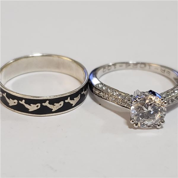 SILVER LOT OF 2 CUBIC ZIRCONIA RING (WEIGHT 4.01G)