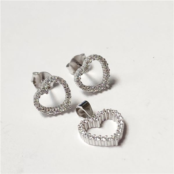 SILVER CZ PENDANT AND EARRING SET