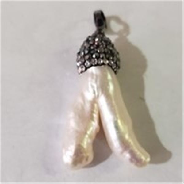 SILVER FREE FORM FRESH WATER PEARL W/ CORD PENDANT