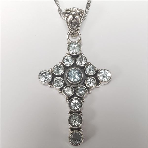 SILVER BLUE TOPAZ 10.9G WITH CHAIN NECKLACE