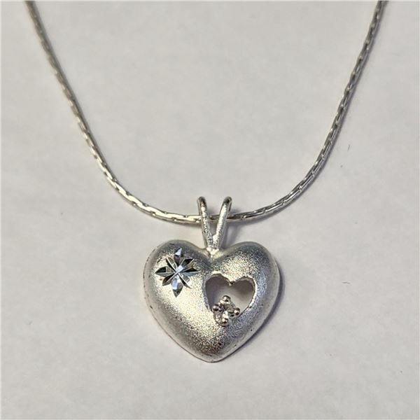SILVER CZ HEART 17" NECKLACE